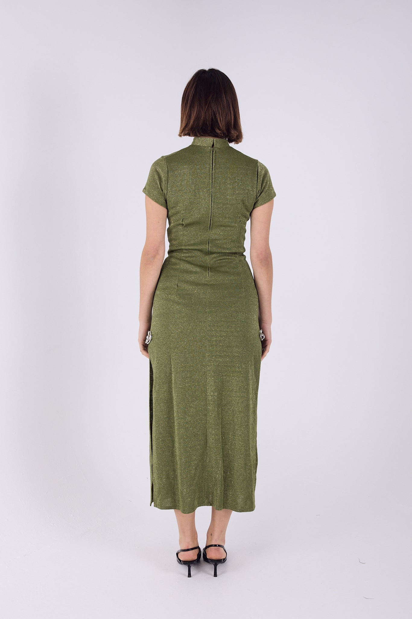 Prada high neck maxi dress with silver detail