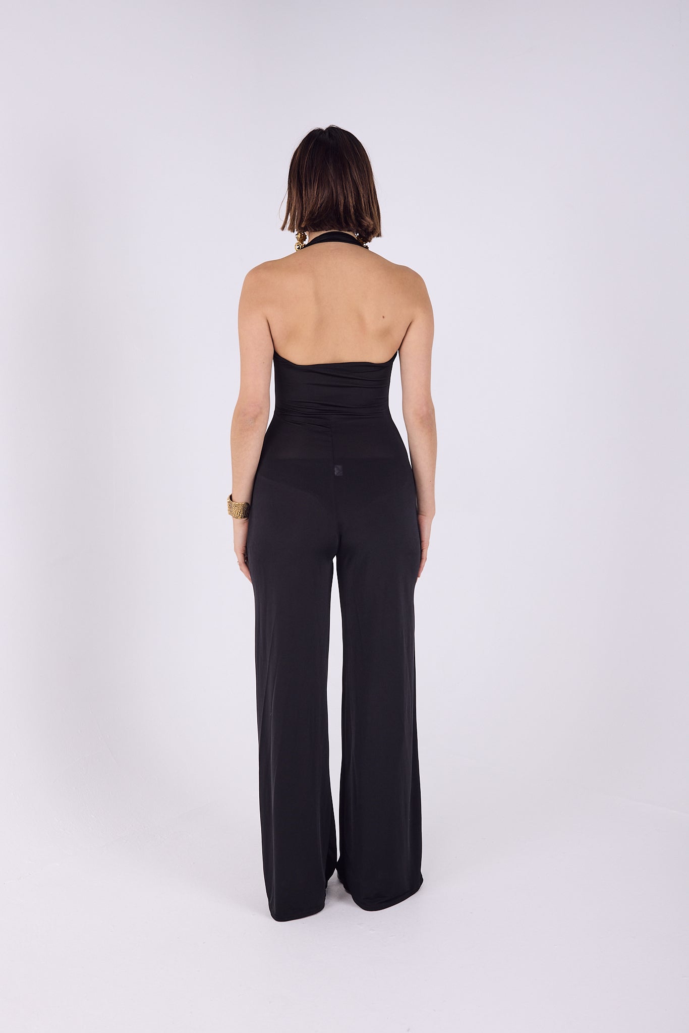 Black halter neck jumpsuit