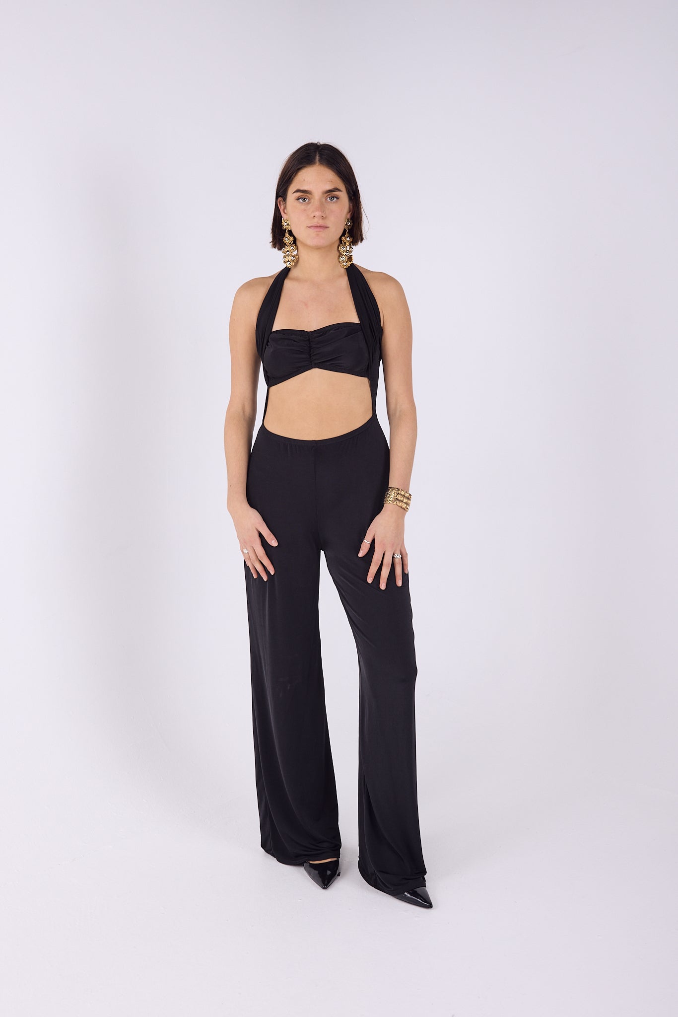 Black halter neck jumpsuit