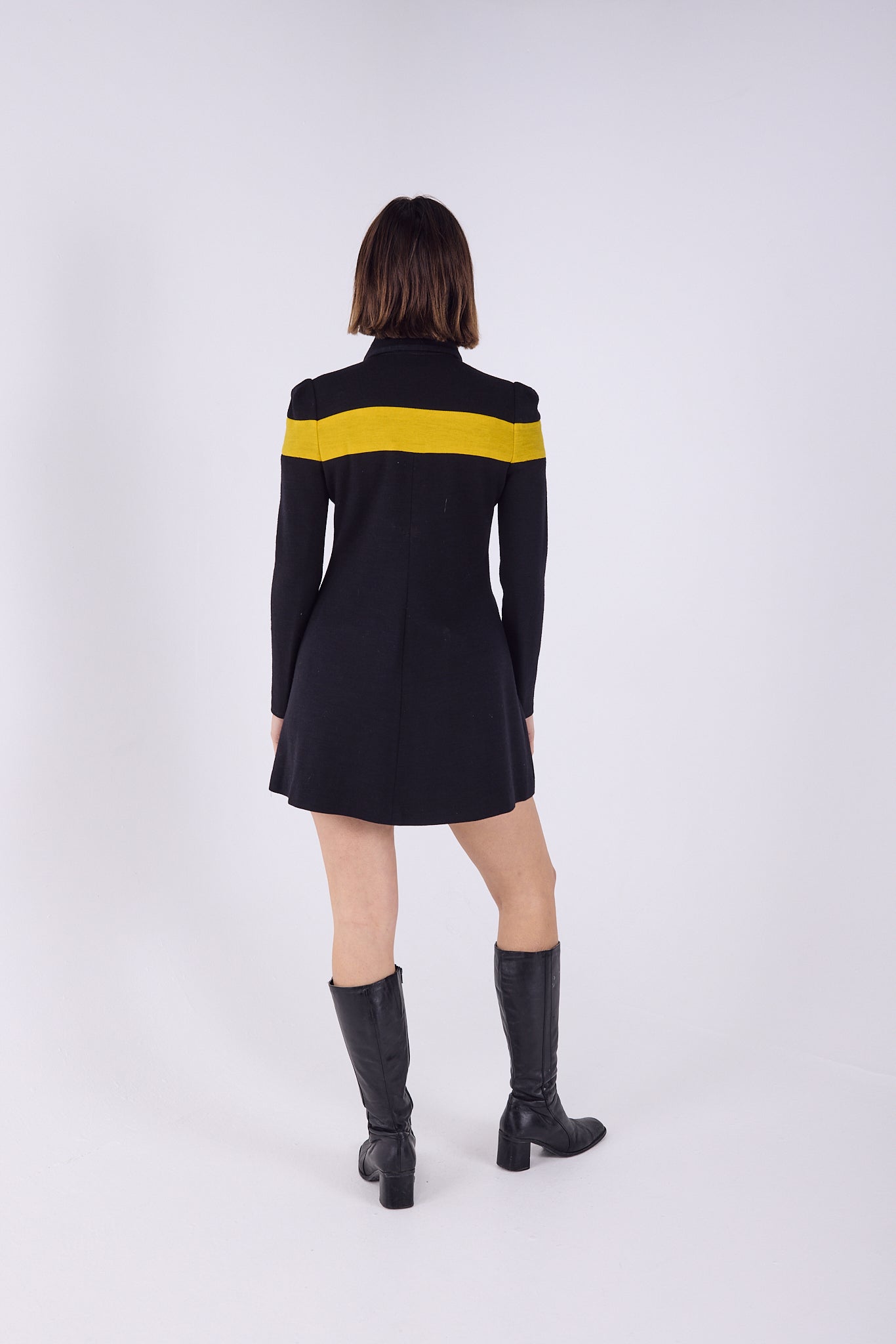 Black and yellow mini dress with zip