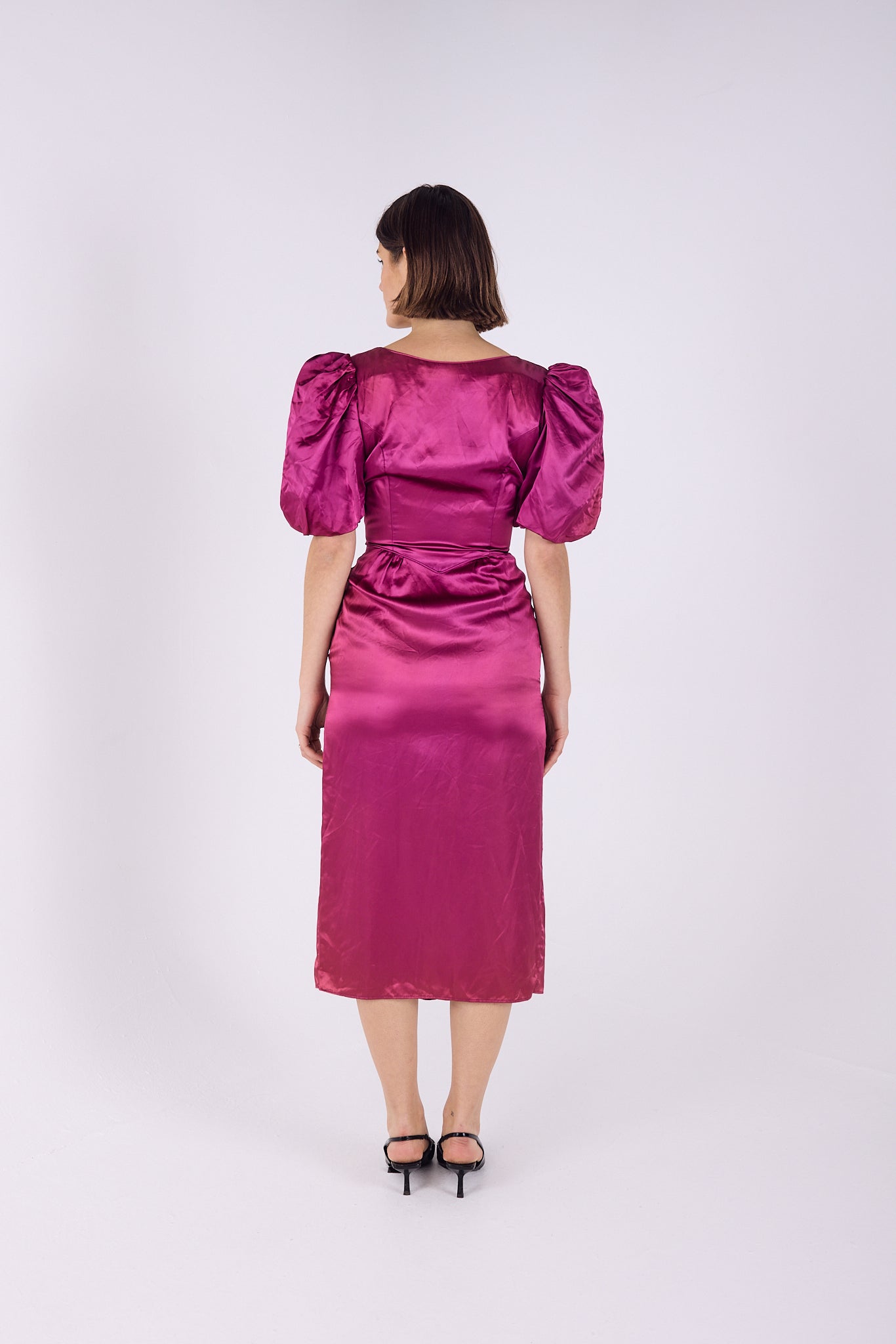 YSL Satin Bow front Purple Midi Dress