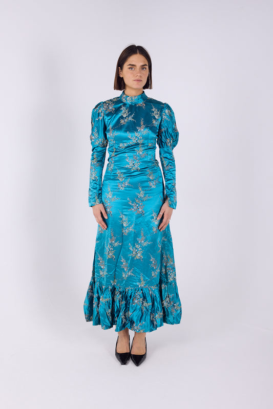Oriental blue floral maxi Dress