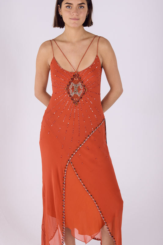 Patric Casey orange sequin detail ball gown