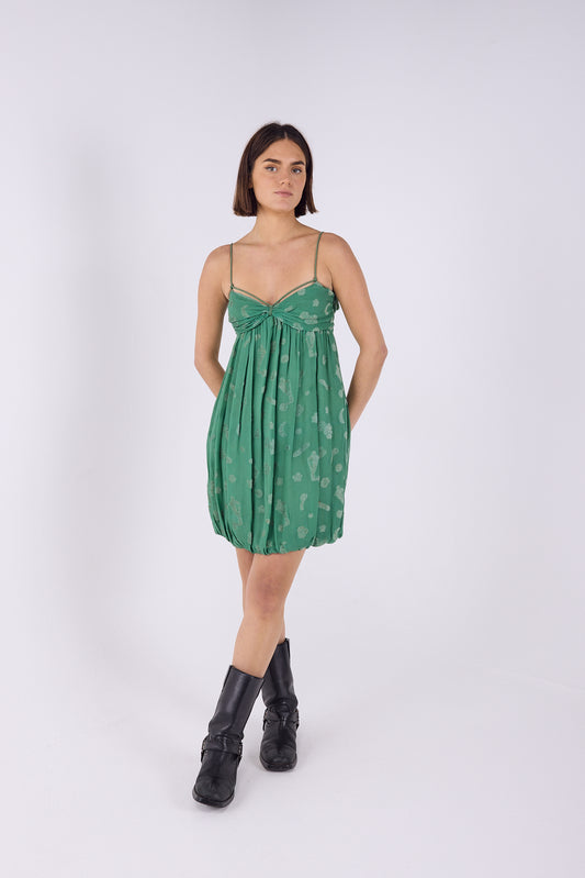 Green mini summer dress with rope straps