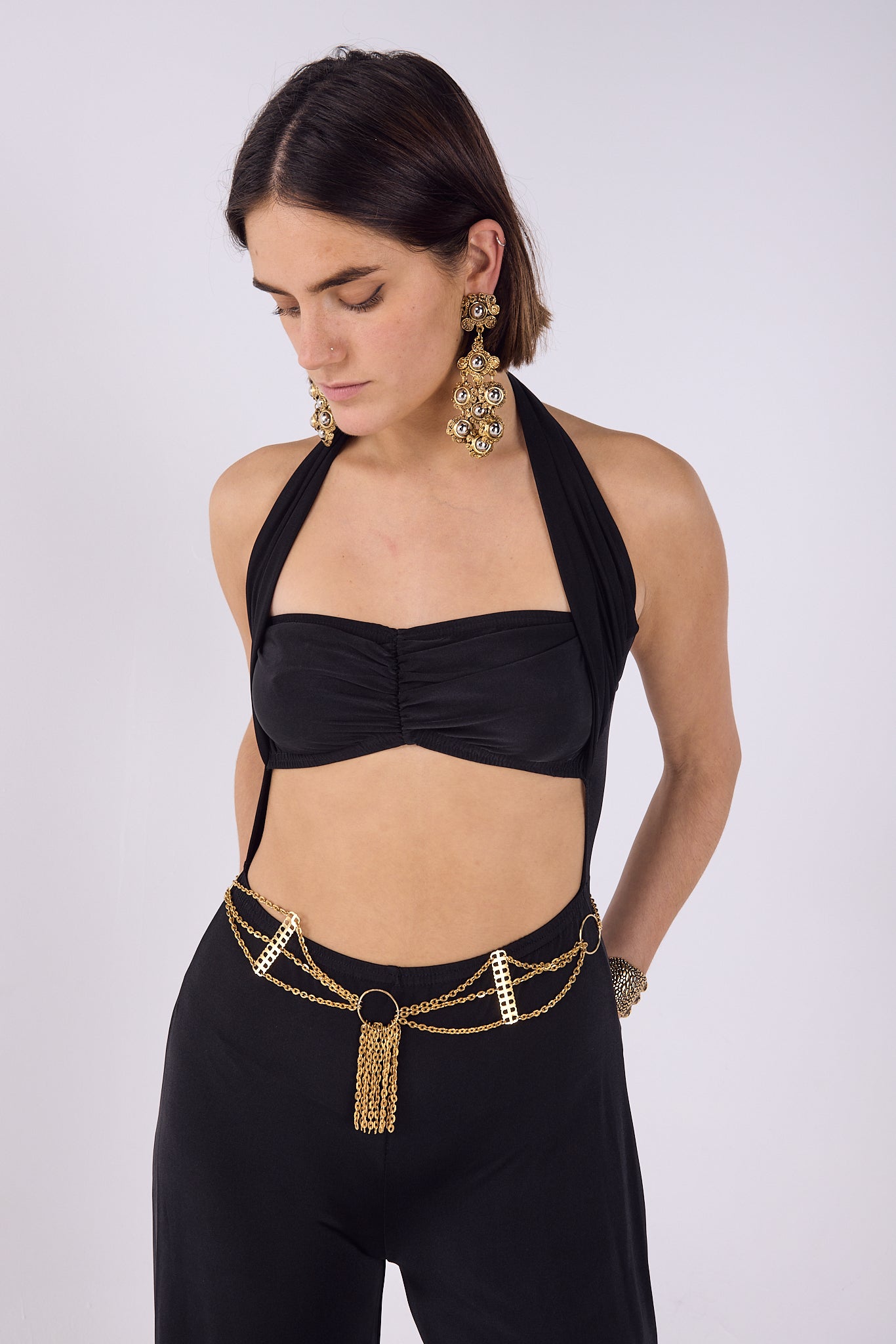 Black halter neck jumpsuit